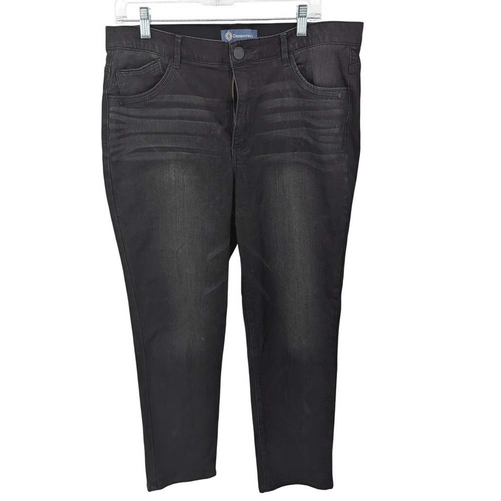 Democracy Ab solution Jeans Women 16 Black Faded Whiskered Stretch Denim Cropped